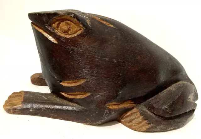 Vintage Folk Art Hand Carved Sitting Frog Hand Made Original Animal Artwork