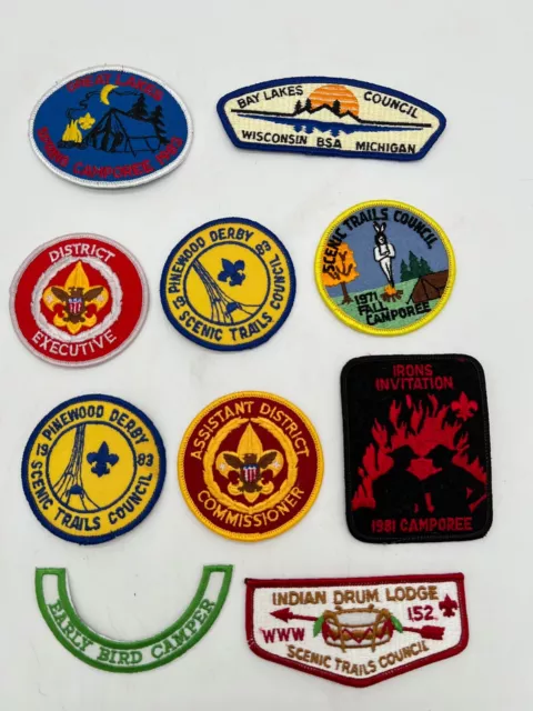 Boy Scout BSA Vintage Patches - Lot of 9 - Pinewood Derby Bay Lakes Indian Irons