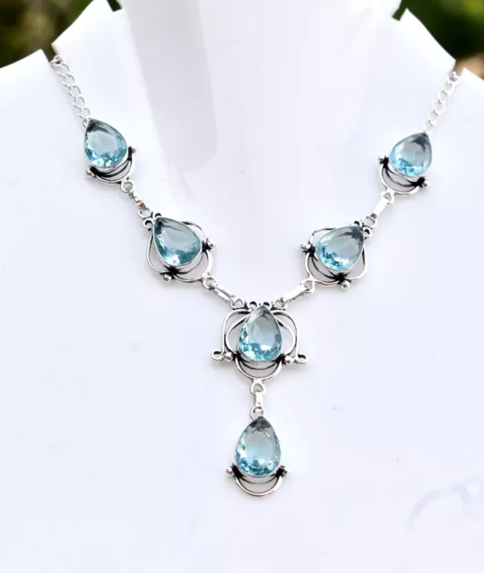 Swiss Blue Topaz 925 Sterling Silver Gemstone Handmade Jewelry Necklace S-17-18"