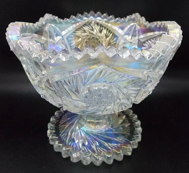 LE Smith #520 Aztec Heritage Footed Compote Iridescent White  Carnival Glass
