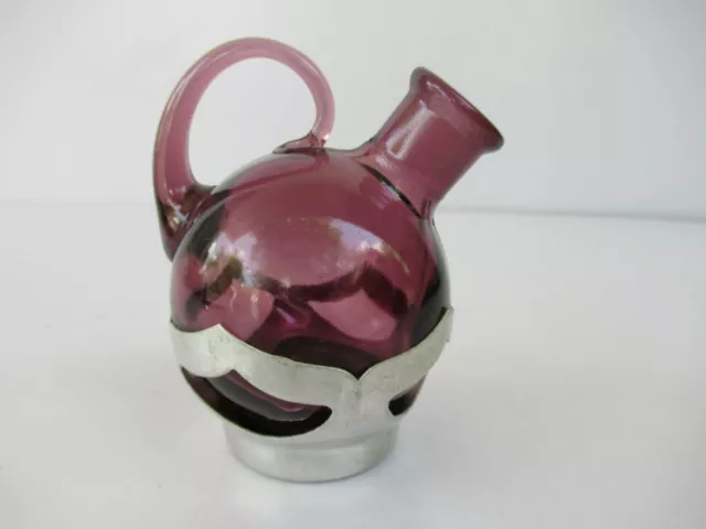 Vintage Miniature Liqueur Jug Purple Glass Perfume Bottle Handle Made In Japan"F 3