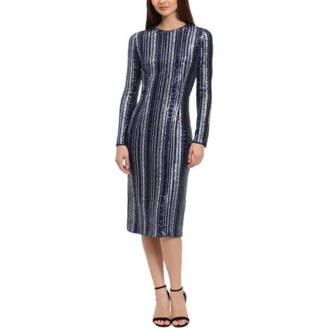 Maggy London Womens Navy Sequin Striped Cocktail and Party Dress 8 BHFO 8509