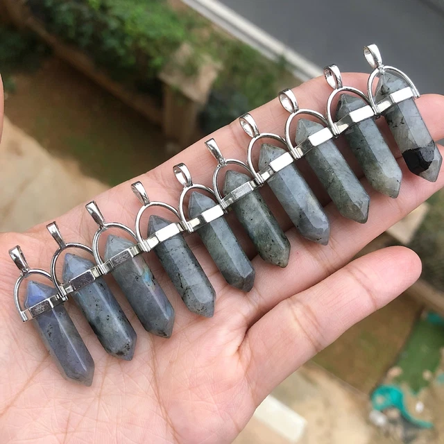 10pcs Labradorite Gems Stone Hexagon Point Pendant Chakra Reiki Healing Amulet