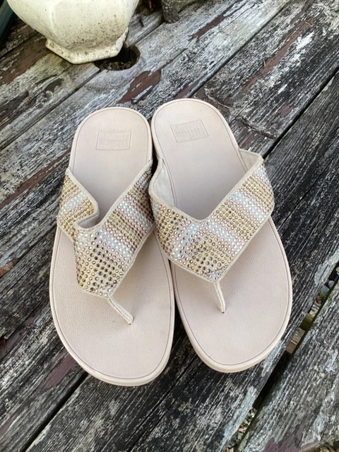 FITFLOP DIAMANTE GOLD SILVER TOE POST  THONG MULES SANDALS SIZE 6 uk 39 eu