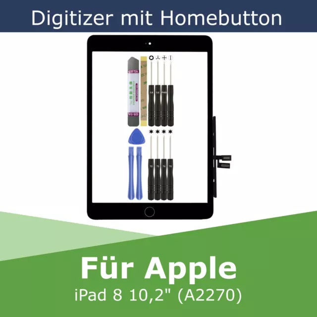 Digitizer für Apple iPad 8 A2270 Schwarz 10,2" Touchscreen Glas Display Scheibe