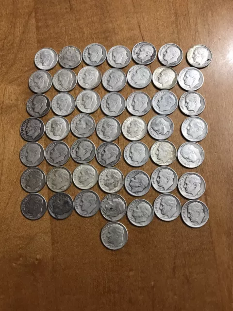90% Silver Roosevelt Dimes 2 50-Coin Rolls Avg Circ $10 Face Value