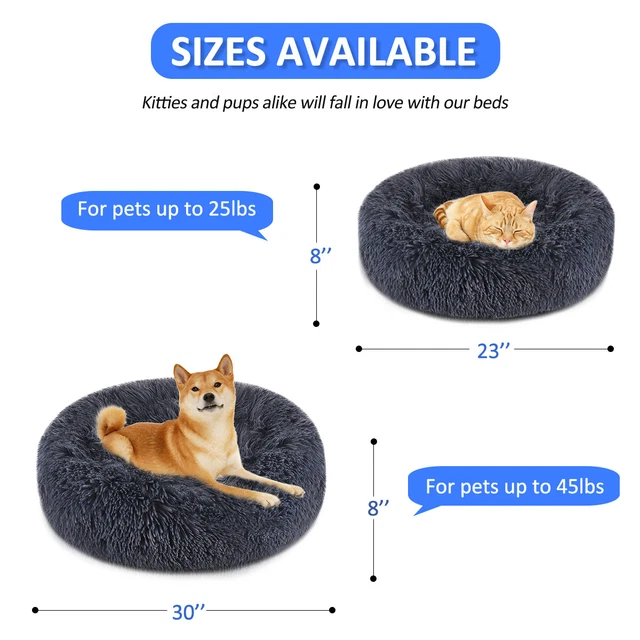 Donut Plush Pet Dog Cat Bed Fluffy Soft Warm Calming Bed Sleeping Kennel 4