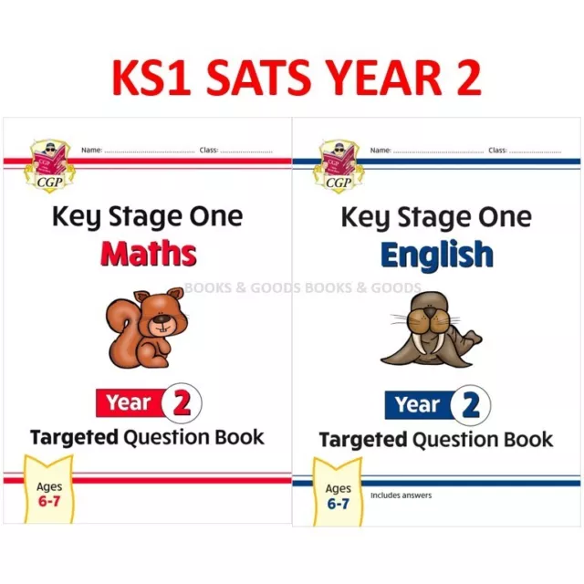 KS1 SATS Year 2 Maths & English Targeted Question Books with Answer Ages 6-7 Cgp