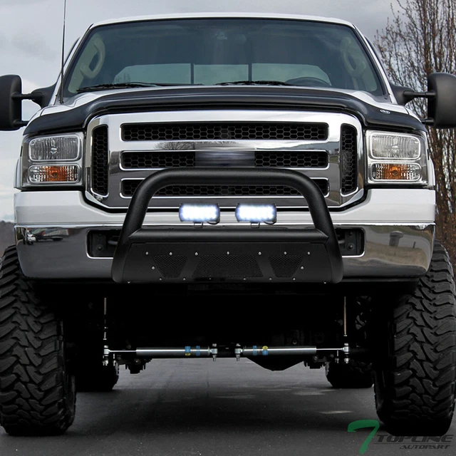 Topline For 05-07 F250/F350 Textured Black Studded Mesh Bull Guard+36W LED Bars