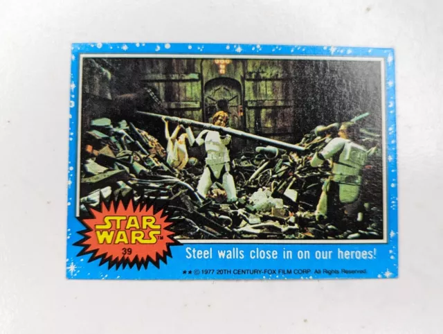 VTG 1977 Topps Star Wars Blue Series 1 #39 Steel Walls Close in on Heroes Luke