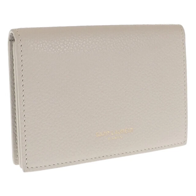 Second Hand Saint Laurent Business Card Case 468994 Leather White Holder P aRC04