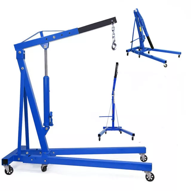 2 Ton Tonne Hydraulic Folding Engine Crane Stand Blue Hoist Lift Jack Adjustable