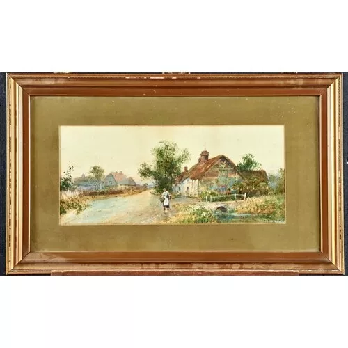 Antique Painting W M Stuart (late 19th / early 20th c) - Village Scene,