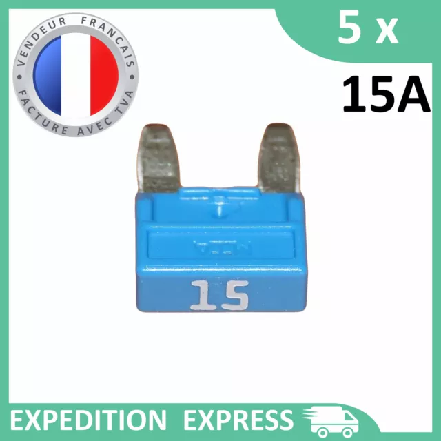 5 mini fusibles 15A auto moto à lame bleu