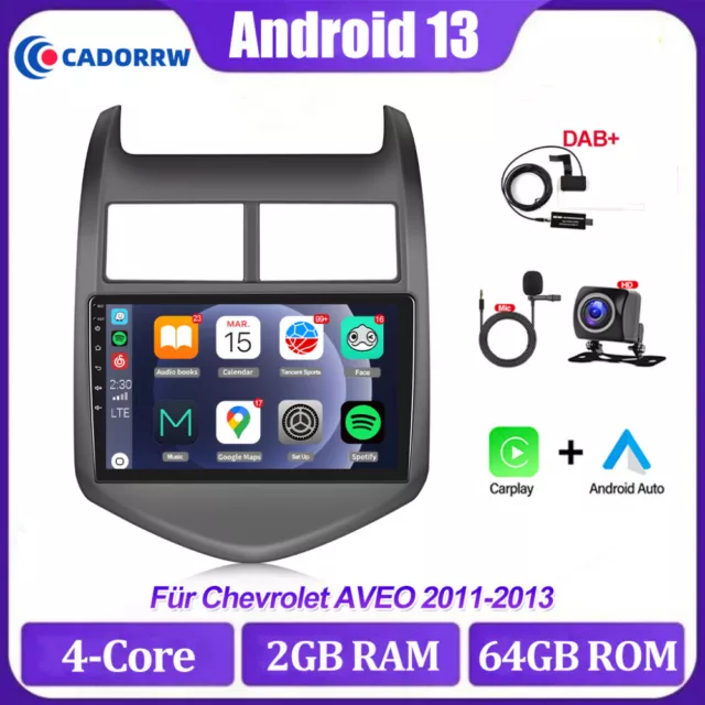 DAB+9''Android 13 Autoradio Carplay 64GB für Chevrolet Aveo Chevy Sonic2 2012-16