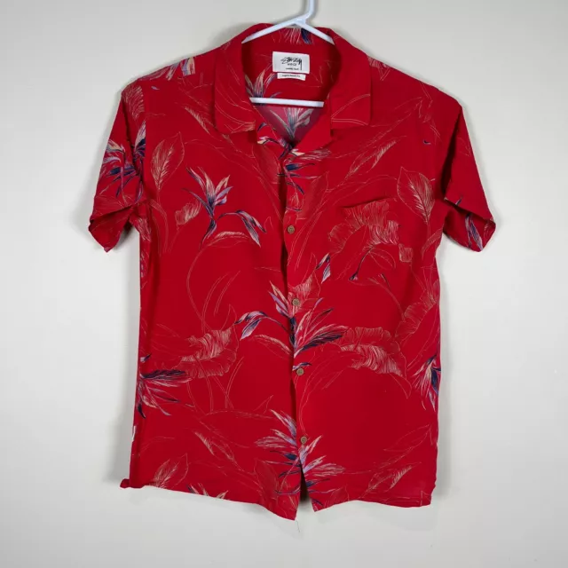 Stussy Red Rayon Short Sleeve Button Up Camp Shirt Men's Small S