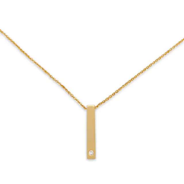 Diamond Vertical Bar Pendant 14K Solid Gold Excellent Finish Necklace For Women.