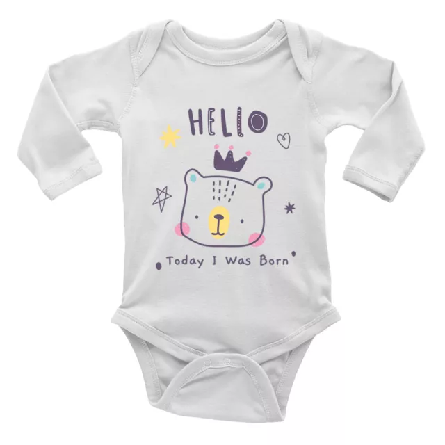 Baby Birth Announcement Baby Grow Vest Bodysuit Bear I Was Born Boy Girl L/S