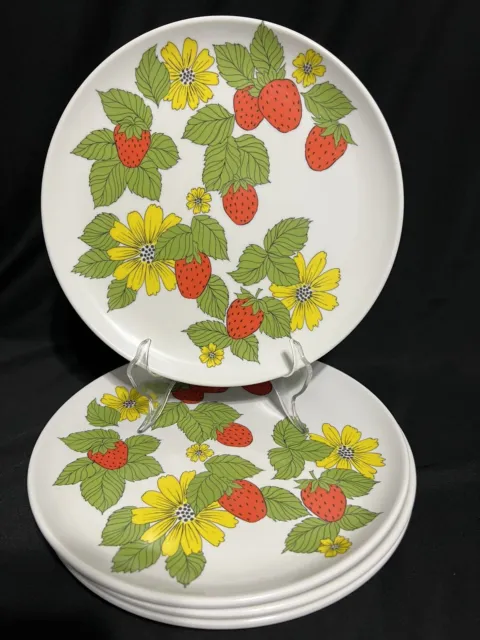 Vintage Epicure 10” Strawberry Floral Plate 1950s Dinner Plates Set of 4