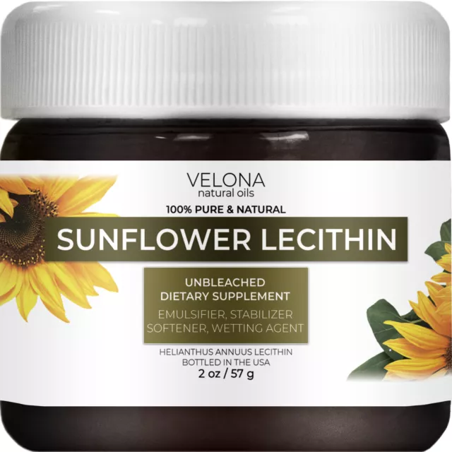 Lecitina girasol de Velona - 2 oz cuidado de la piel corporal del cabello prensado en frío sin refinar