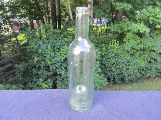 Vintage Free Blown Pontil Aqua Green Glass Rum Utility Bottle 2
