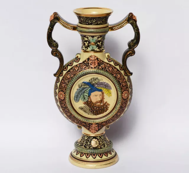 Große Doppelhenkelvase Prunkvase Keramik Historismus um 1880 H. 38 cm