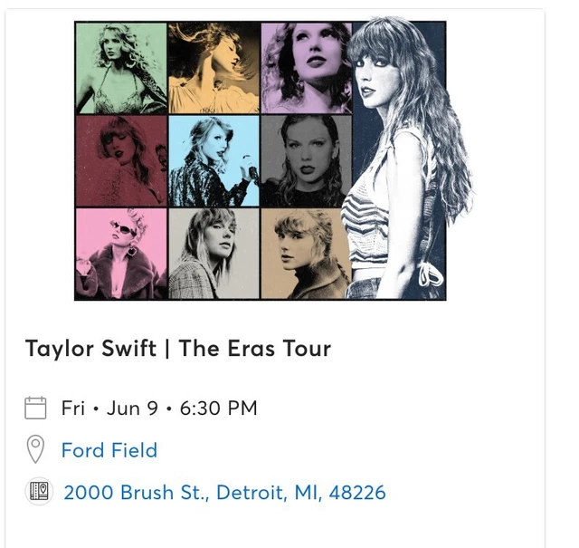 TAYLOR SWIFT THE Eras Tour Tickets (2) Detroit Friday June 9 2023 6