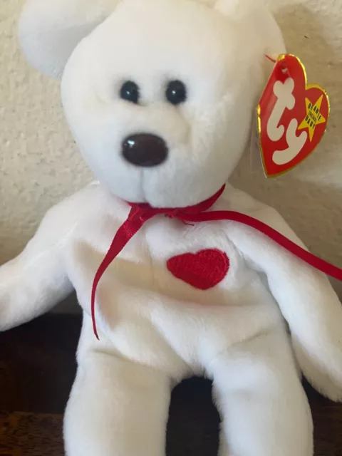 TY VALENTINO BEAR Beanie Baby 1993 W/Tag Errors brown nose and black ...