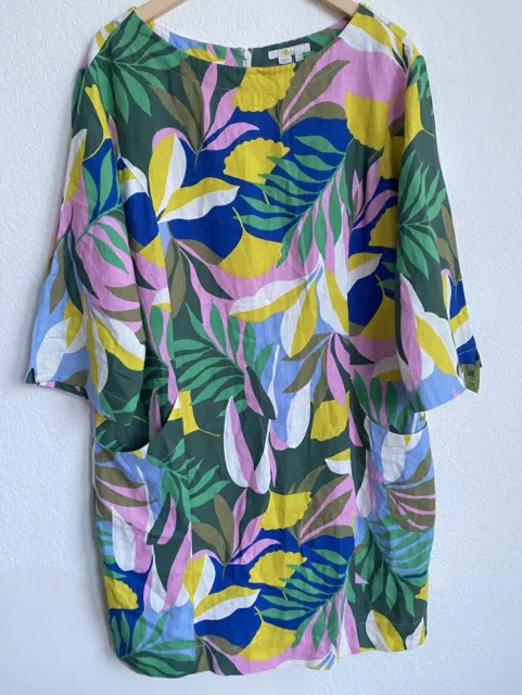 Boden Size US 12 12R Laurie Linen Tunic Dress Plum Blossom Tropical Womens Shift