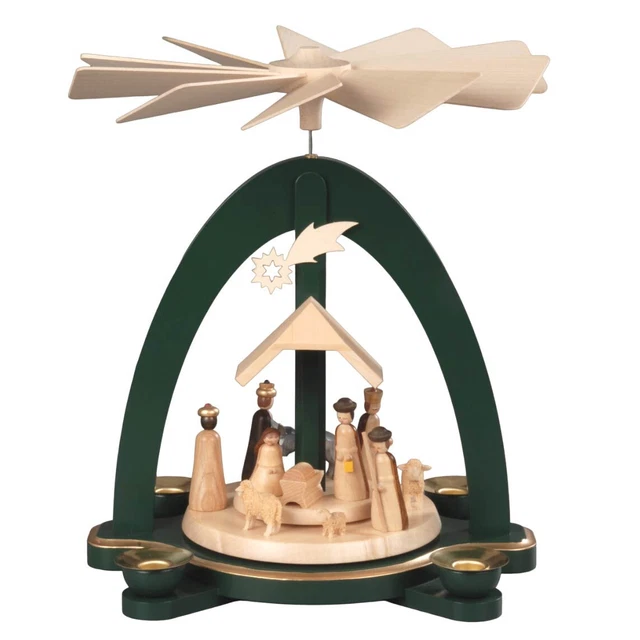 Green Nativity Christmas Pyramid - Single Tier