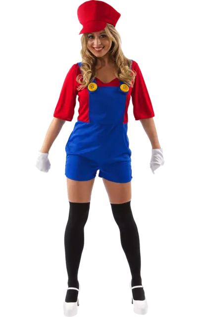 Super Klempner Kostüm Karneval Fasching Verkleidung Damen 80s Game Super Mario