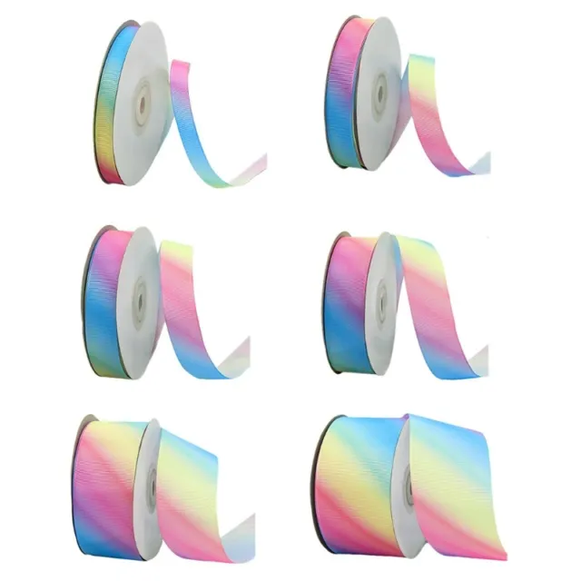 24 Yards Polyester Silk Light Gradient Rainbow Grosgrain Ribbon for DIY Crafts