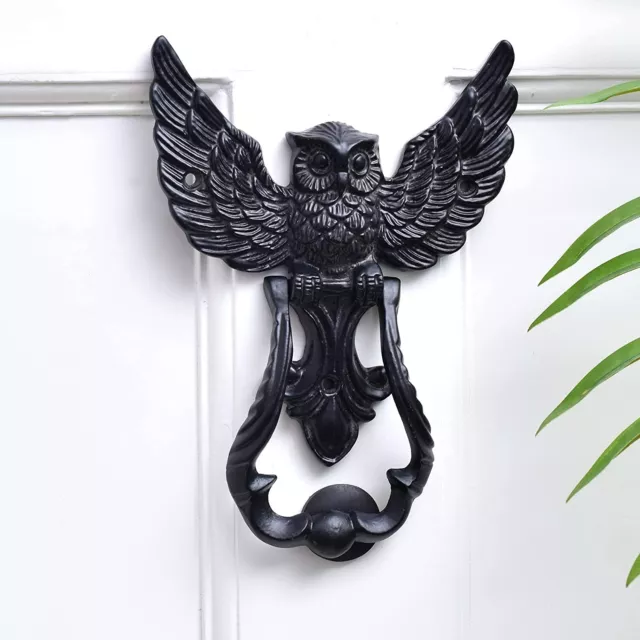 Ancien Main Style Victorien Chouette Forme Fer Porte Heurtoir Porte Cloche Noir