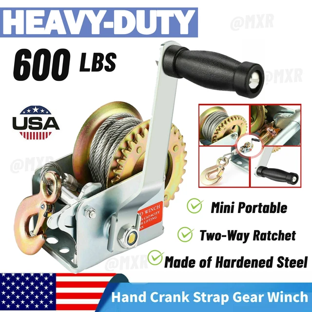 HAND WINCH 600 lbs Heavy Duty Steel Cable Crank Gear Winch ATV Boat