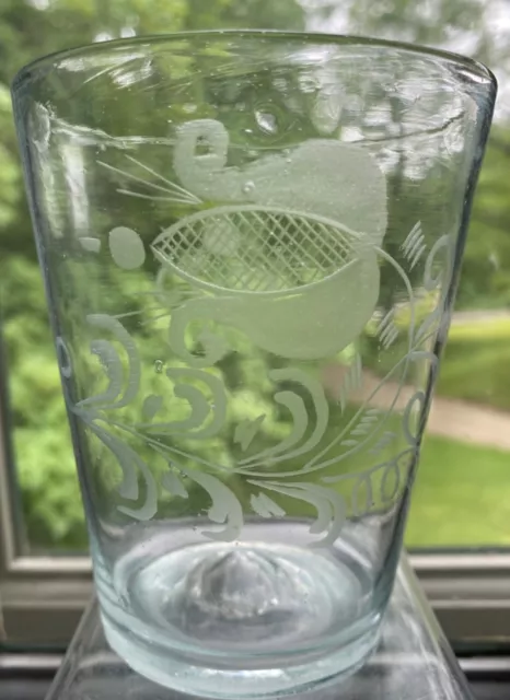 Antique SMALL DECORATED FLIP GLASS w PONTIL MARK, c. Late 1700s