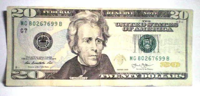 $20.00 Twenty Dollar Bill US Currency Federal Reserve Note Off Center Error 2013