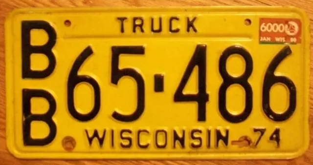 Single Wisconsin License Plate - 1974/80 - B/B 65-486 - 6000 Truck