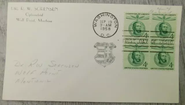 First Day Of Issue Washington DC Champion of Liberty 1958 Stamp Envelope Cover