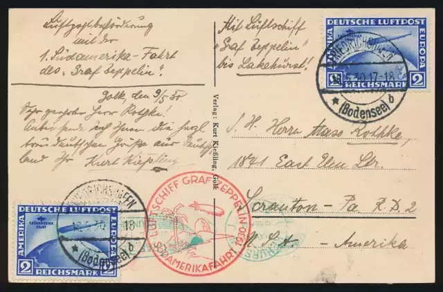 Deutsches Reich Nr. 438 Y (2) Zeppelin Postkarte Südamerikafahrt 1930, Mi. 950,-