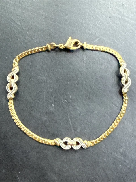 Bracelet Ancien Maille Jonc Tank - Plaqué Or 18k, émail Noir Art Nouveau - Occasion