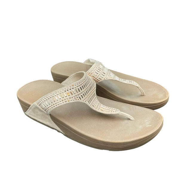 FitFlop Nude Incastone Rose Gold Crystal Jeweled Thong Comfort Sandal Womens 8