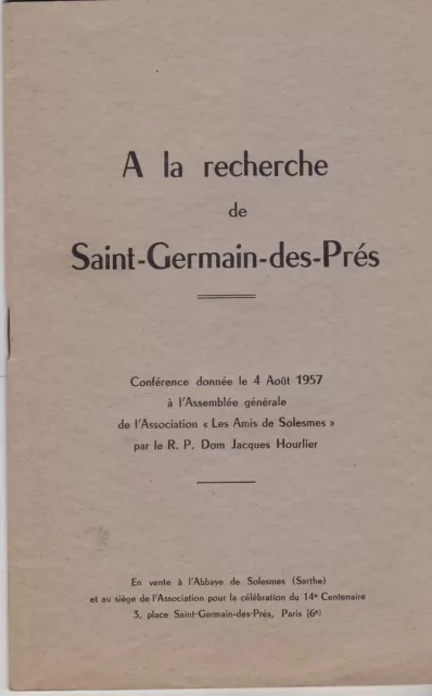 A La Recherche De Saint Germain Des Pres   Conference 1957   Amis De Solesmes