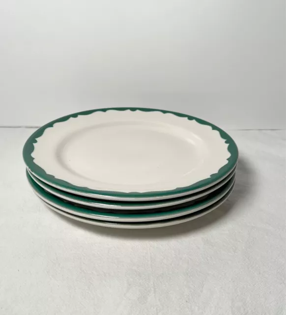 4 Buffalo China Crest Green Wave Dinner Plates 9.75”  Restaurant Ware