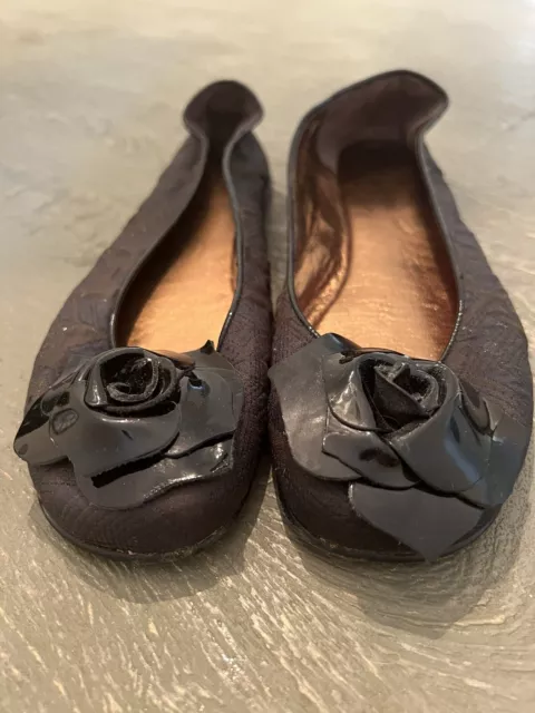 Taryn Rose black fabric ballet flats rose detail 8