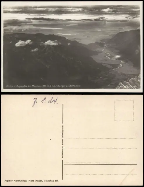 Ansichtskarte Grainau von der Zugspitze auf Starnberger See Stimmungsbild 1934