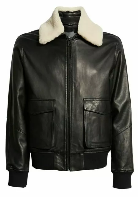 Vince Leather Aviator Bomber Jacket Removable Genuine Shearling Collar Sz Small