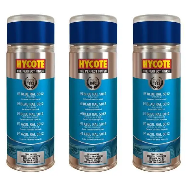 Hycote Blue Ral 5012 Fast Drying Perfect Finish Aerosol Spray Paint 400ml x3