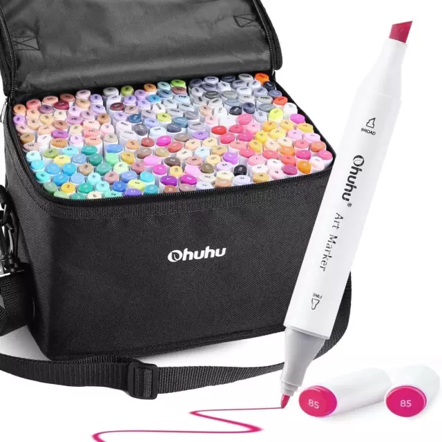 Ohuhu 80 Colours Dual Tipped Twin Marker Pens Highlighters  with Carrying Case for Painting Coloring Highlighting and Underlining  [CAT_12272] - Marker