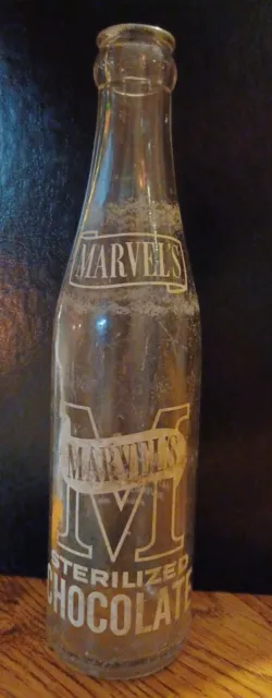 Vintage Marvel's Sterilized Chocolate 7 OZ Glass Bottle Ridgely, Maryland