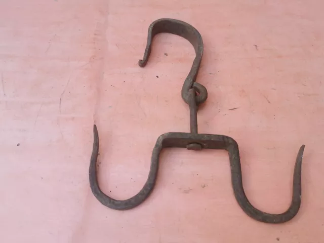 ANTIQUE VERY RARE OLD HAND FORGED WROUGHT IRON HOOK HANGER 19th 3